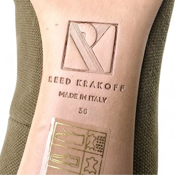 Reed Krakoff Olive Green Canvas Pointed-Toe Pumps with Embossed Leather Ankle... - Picture 5 of 5